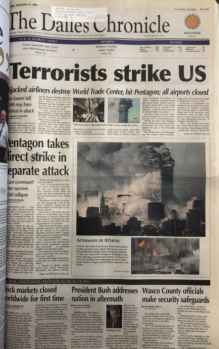 The Dalles Chronicle front page 2001